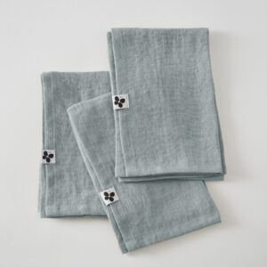 Lot de 3 serviettes 40 x 40 cm en lin lavé SOLINE - L'effet papillon - azur