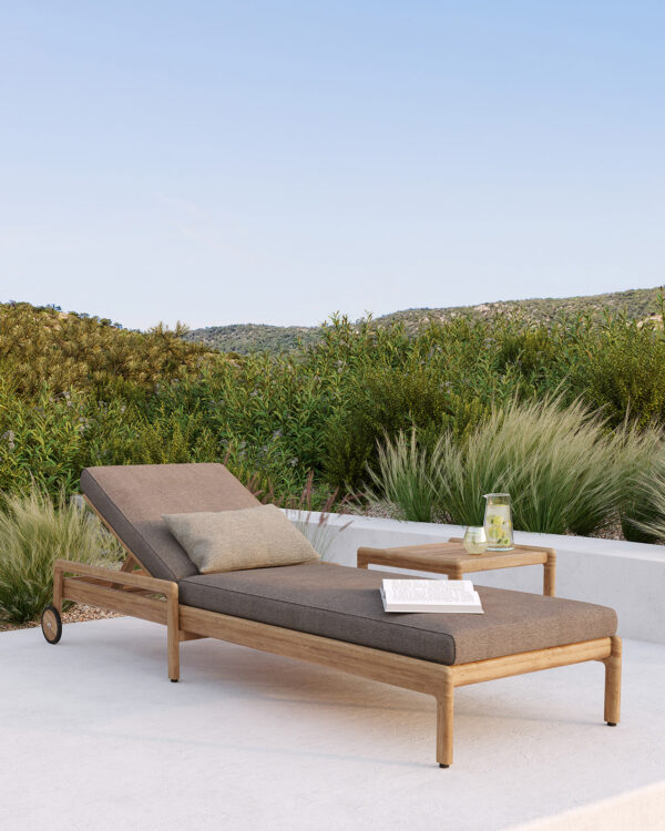 Bain de soleil ajustable JACK en teck avec coussinage moka - 216x84x H34 cm - Ethnicraft – Image 8