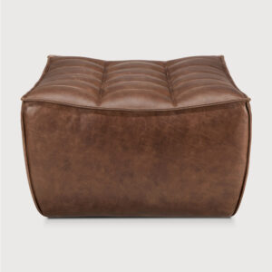 Pouf N701 - repose-pieds - cuir chestnut - 70 x 70 x H 43 cm - Ethnicraft