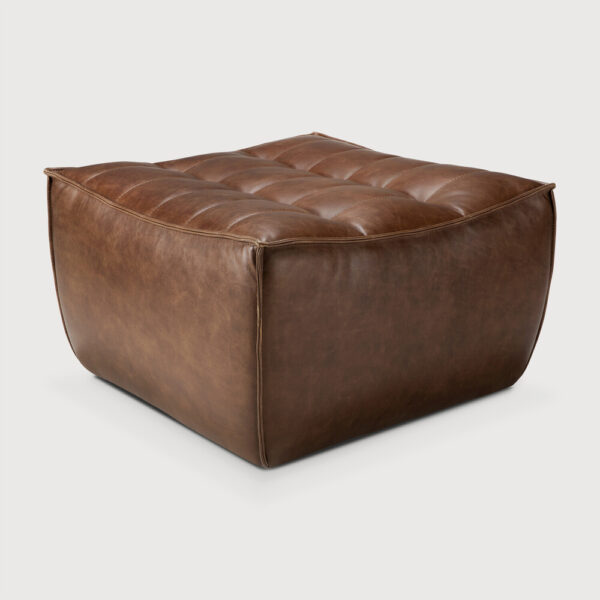 Pouf N701 - repose-pieds - cuir chestnut - 70 x 70 x H 43 cm - Ethnicraft