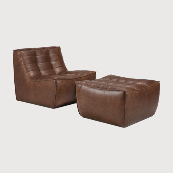 Pouf N701 - repose-pieds - cuir chestnut - 70 x 70 x H 43 cm - Ethnicraft – Image 8