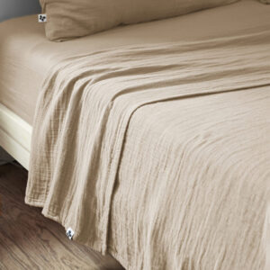 Drap plat 270 x 300 cm en gaze de coton unie GAÏA - L'effet papillon - ficelle