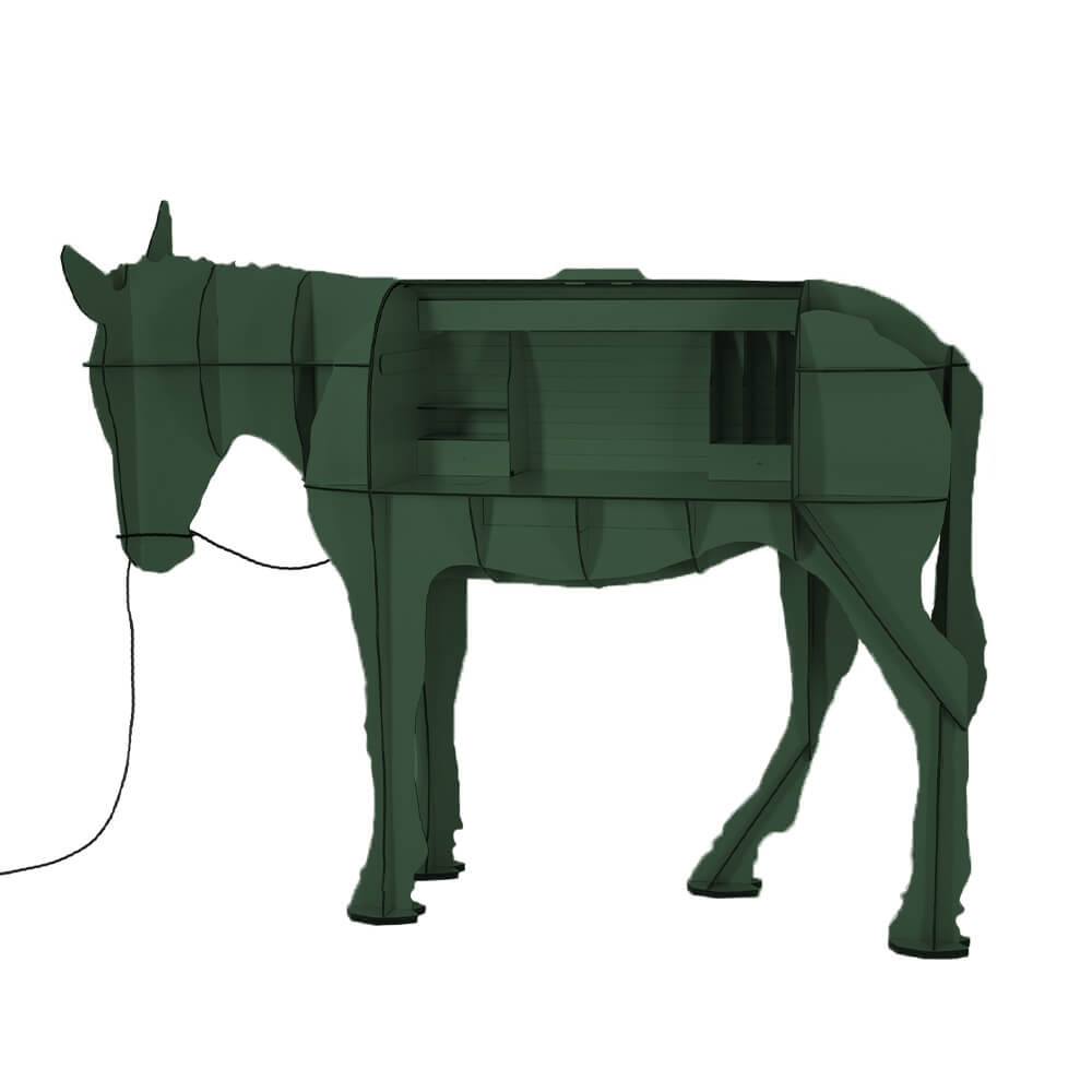 Bureau connecté âne MATURIN 200x60xH156 cm - vert profond mat - Ibride