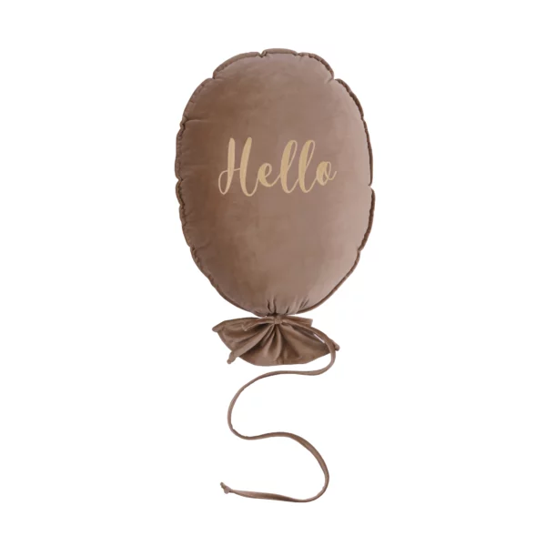 Coussin ballon velours H50xL40 cm - tissus latte écriture HELLO doré clair- Malomi kids