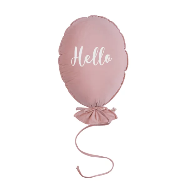 Coussin ballon velours H50xL40 cm - tissus rose naturel écriture HELLO écru - Malomi kids