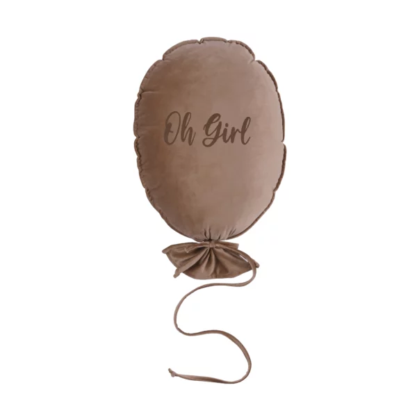 Coussin ballon velours H50xL40 cm - tissus latte écriture OH GIRL caramel - Malomi kids