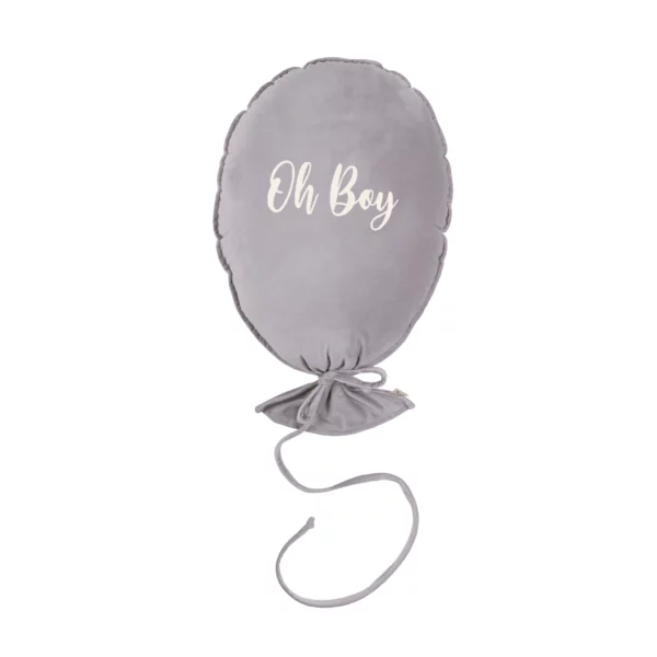 Coussin ballon velours H50xL40 cm - tissus gris argenté écriture OH BOY écru - Malomi kids
