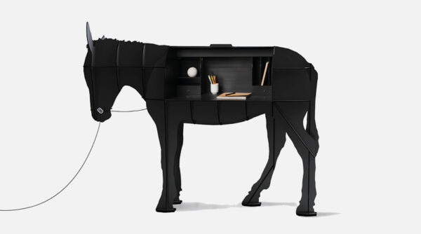 Bureau connecté âne MATURIN 200x60xH156 cm - noir brossé