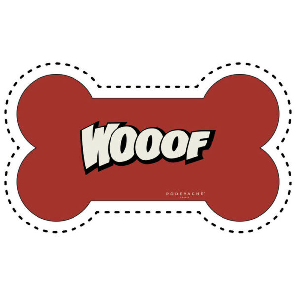 Tapis gamelle forme d'os WOOOF ROUGE - CHIEN - 75x45.5 cm - Vinyle - Pôdevache