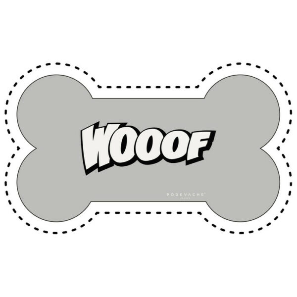 Tapis gamelle forme d'os WOOOF GRIS - CHIEN - 75x45.5 cm - Vinyle - Pôdevache
