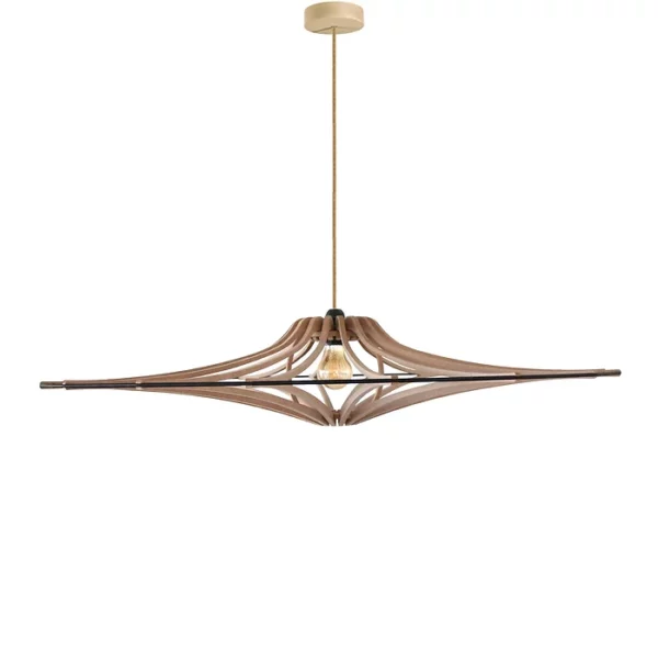 Suspension design bois SINGING BRUT ø 90 cm - élastique noir- câble lin et rosace bois - RIF