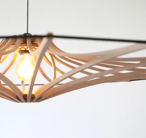 Suspension design bois SINGING BRUT ø 90 cm - élastique noir- câble lin et rosace bois - RIF – Image 5