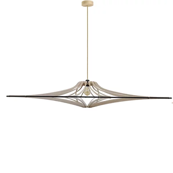 Suspension design bois SINGING BRUT ø 124 cm - élastique noir- câble lin et rosace bois - RIF