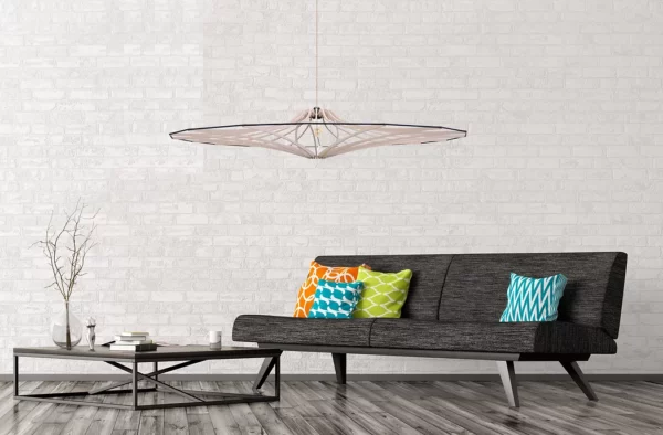 Suspension design bois SINGING BRUT ø 124 cm - élastique noir- câble lin et rosace bois - RIF – Image 4