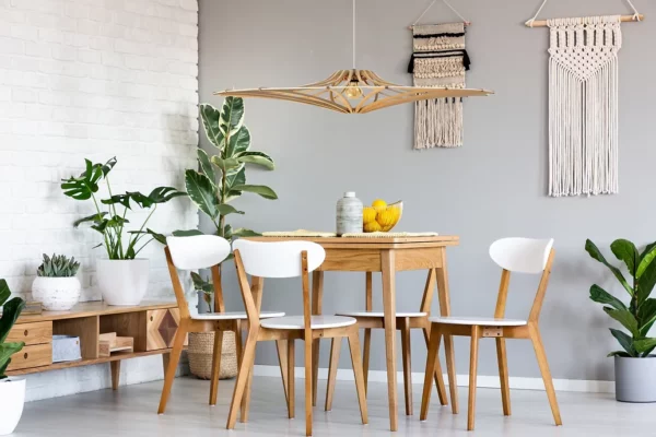 Suspension design bois SINGING BRUT ø 124 cm - élastique blanc- câble lin et rosace bois - RIF – Image 4