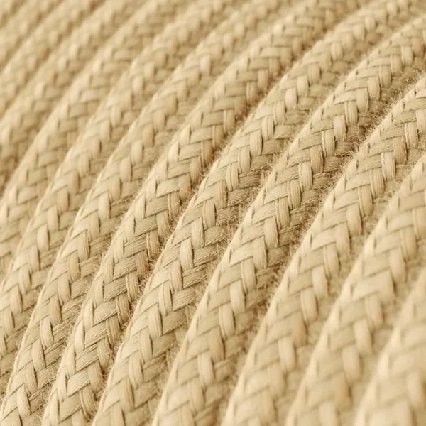 Suspension design bois SINGING BRUT ø 124 cm - élastique blanc- câble lin et rosace bois - RIF – Image 6