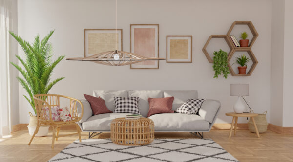 Suspension design bois TWIST Ø 142 cm - élastique noir - câble lin et rosace bois - RIF