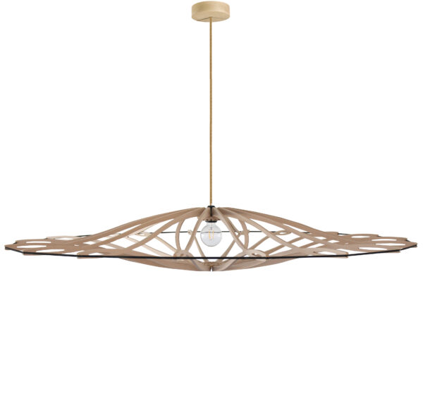 Suspension design bois TWIST Ø 190 cm - élastique noir - câble lin et rosace bois - RIF