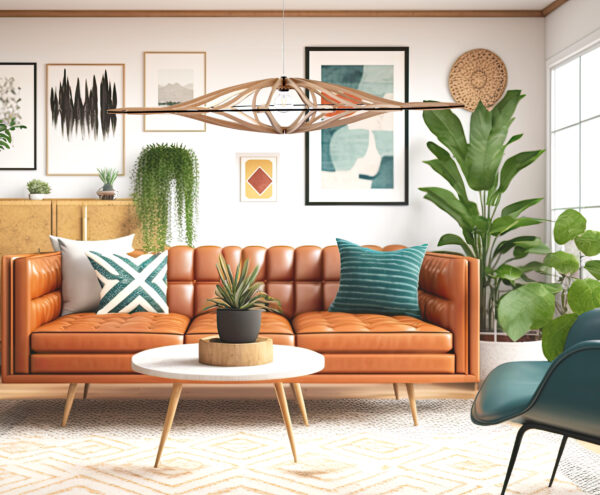 Suspension design bois TWIST Ø 190 cm - élastique noir - câble lin et rosace bois - RIF