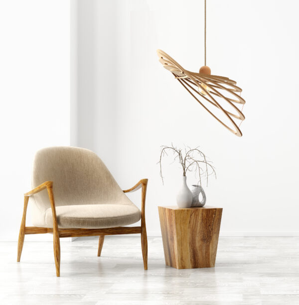 Suspension design bois COMETS 60 cm - câble lin et rosace bois - RIF