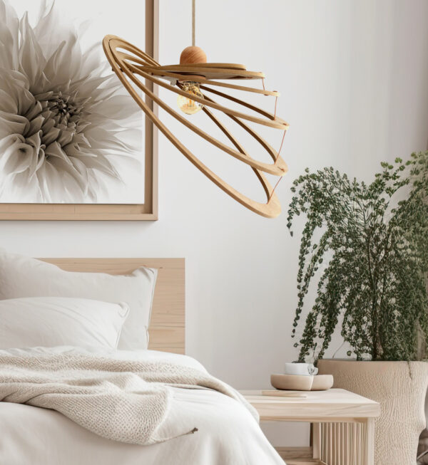Suspension design bois COMETS 60 cm - câble lin et rosace bois - RIF – Image 4