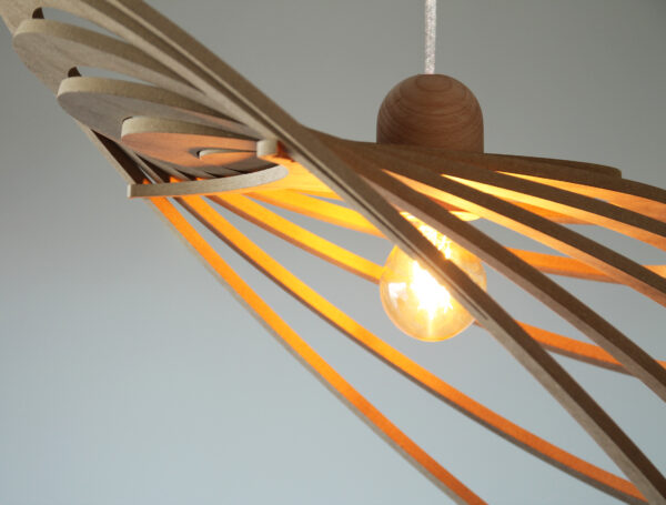 Suspension design bois COMETS 60 cm - câble lin et rosace bois - RIF – Image 5
