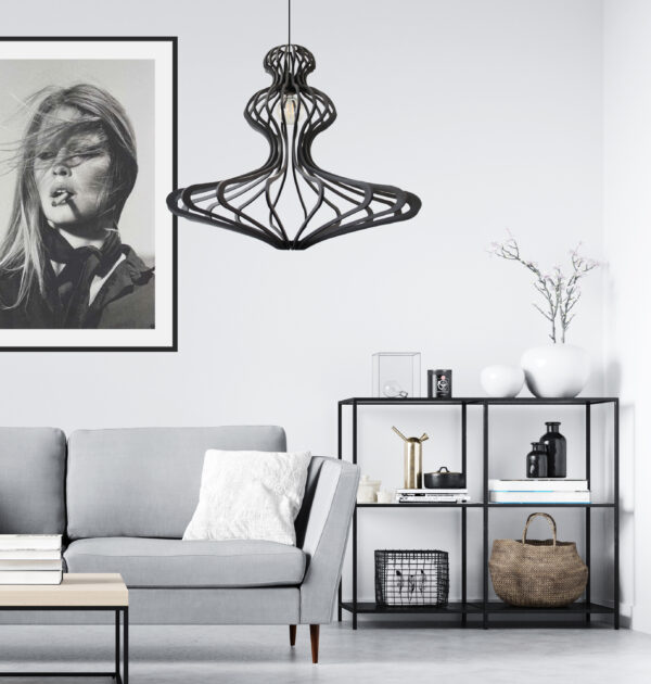 Suspension design bois WOMAN BLACK ø 83 cm H69 cm - câble coton noir et rosace métal noir - RIF – Image 4