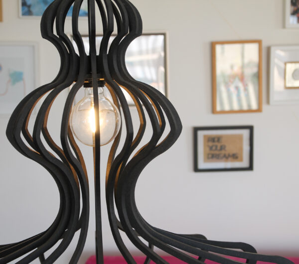 Suspension design bois WOMAN BLACK ø 83 cm H69 cm - câble coton noir et rosace métal noir - RIF – Image 5
