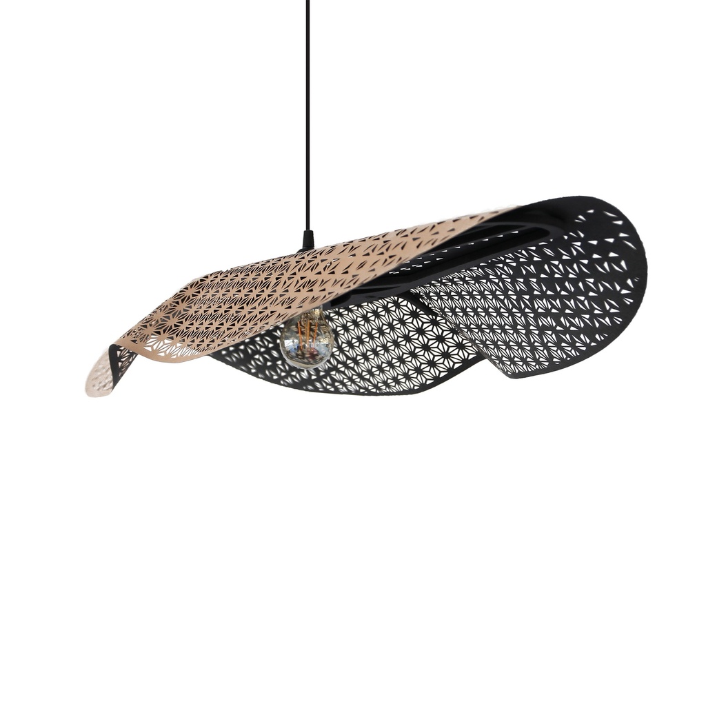 Suspension en cuir beige reconstitué ENVOLE-MOI 105 cm - câble coton noir et rosace métal noir - RIF – Image 4