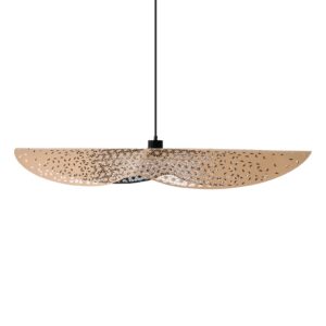 Suspension en cuir beige reconstitué ENVOLE-MOI 105 cm - câble coton noir et rosace métal noir - RIF