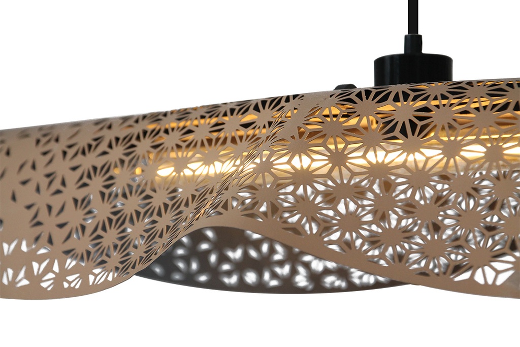 Suspension en cuir beige reconstitué ENVOLE-MOI 105 cm - câble coton noir et rosace métal noir - RIF