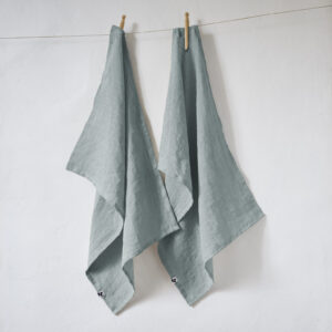 Lot de 2 essuie-mains 50x70 cm en lin lavé  SOLINE  - L'effet papillon - azur