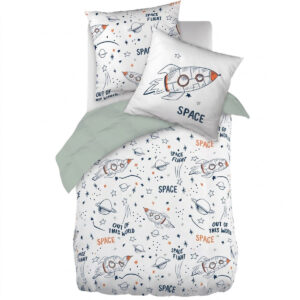 Linge de lit imprimé GALAXIE (housse de couette 140x200 cm + 1 taie d'oreiller 63x63 cm) en coton - L'effet papillon