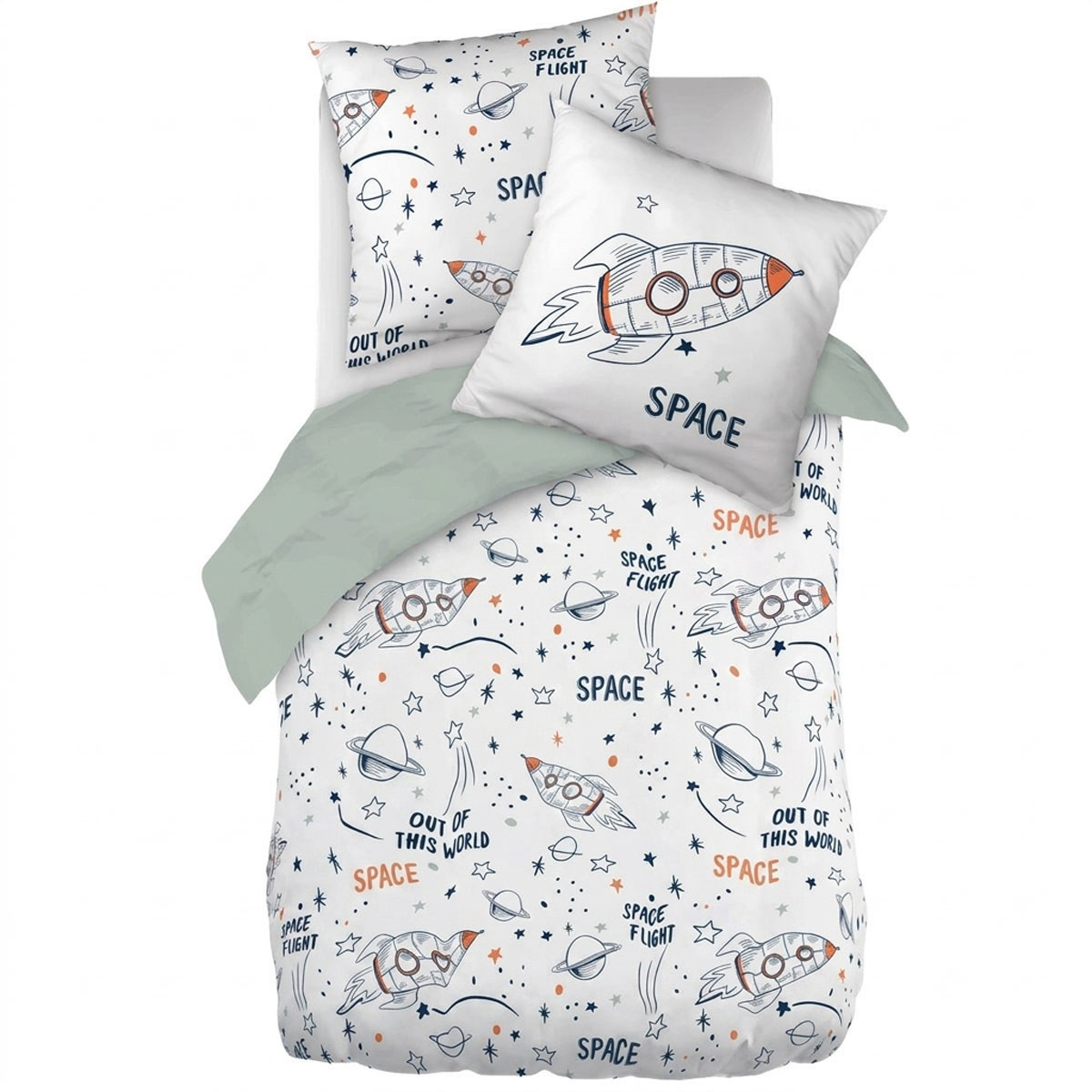 Linge de lit imprimé GALAXIE (housse de couette 140x200 cm + 1 taie d'oreiller 63x63 cm) en coton - L'effet papillon