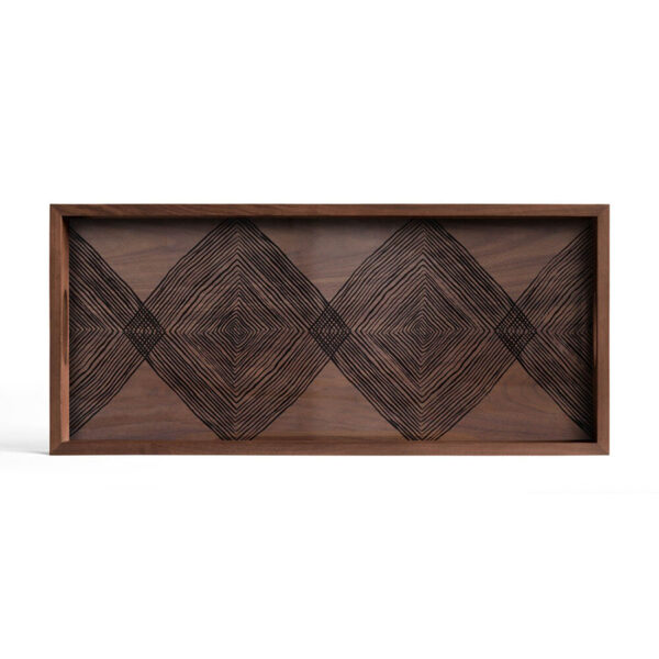 Plateau en Verre Carrés Linéaires Noyer - Rectangulaire M - 69x31x H 5 cm Ethnicraft