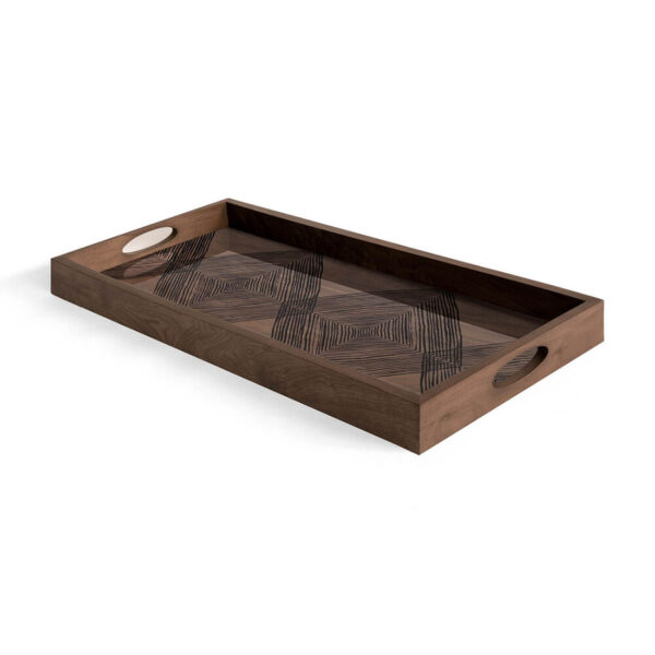 Plateau en Verre Carrés Linéaires Noyer - Rectangulaire M - 69x31x H 5 cm Ethnicraft