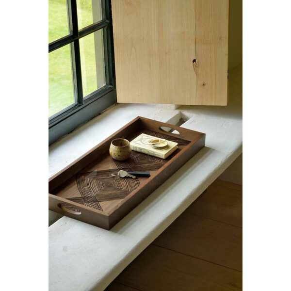 Plateau en Verre Carrés Linéaires Noyer - Rectangulaire M - 69x31x H 5 cm Ethnicraft – Image 3