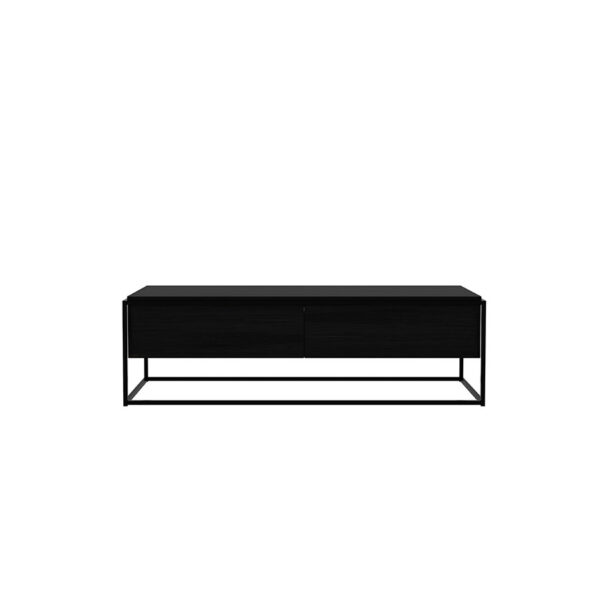 Meuble TV Monolit en chêne noir - 1 tiroir- 1 porte abattante - métal noir - vernis 140 x 45 x H 42 cm Ethnicraft