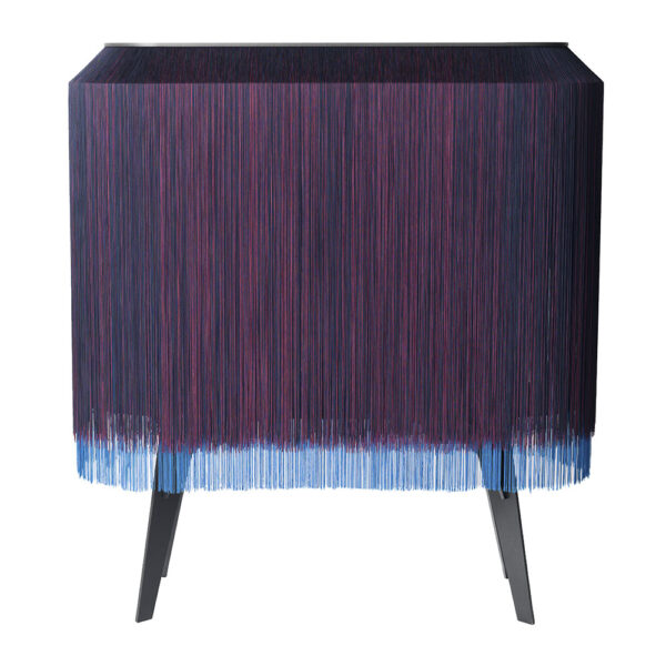 Meuble de rangement ALPAGA 140x50xH150 cm - crépuscule structure noire/franges bleu nuit. violet. bleu électrique