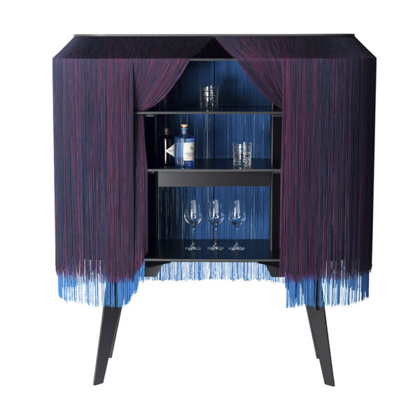 Meuble de rangement ALPAGA 140x50xH150 cm - crépuscule structure noire/franges bleu nuit. violet. bleu électrique