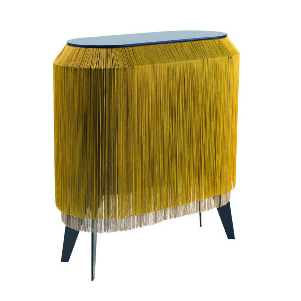 Meuble de rangement BABY ALPAGA 66x27xH72 cm - or chic structure noire/franges or jaune. or métallique – Image 3
