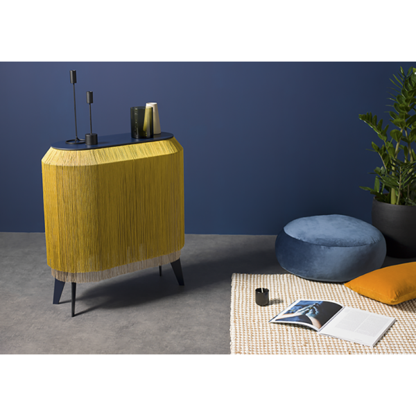 Meuble de rangement BABY ALPAGA 66x27xH72 cm - or chic structure noire/franges or jaune. or métallique – Image 5