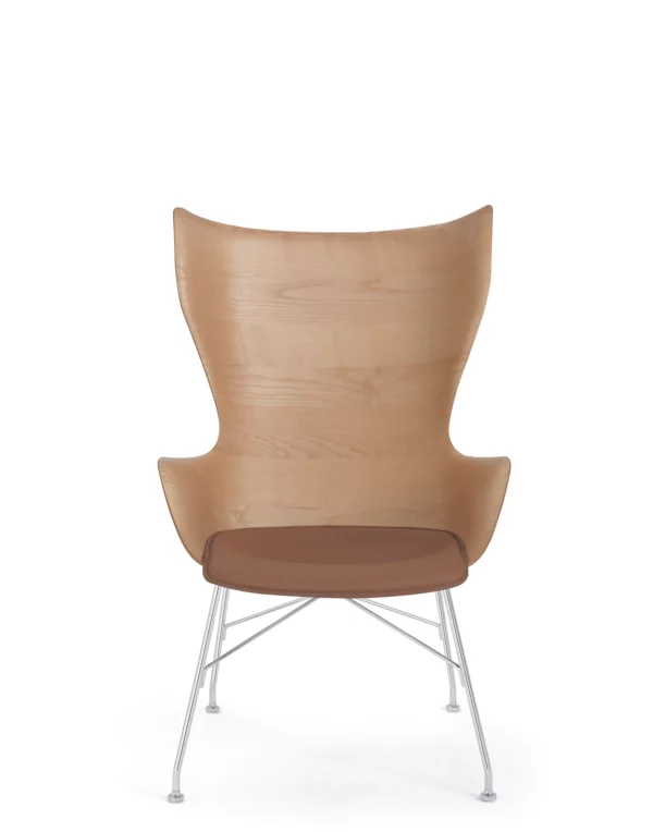 Fauteuil K/WOOD Frêne lamellé avec assise en cuir 69x68x H 110 cm Kartell - bois clair/chromé