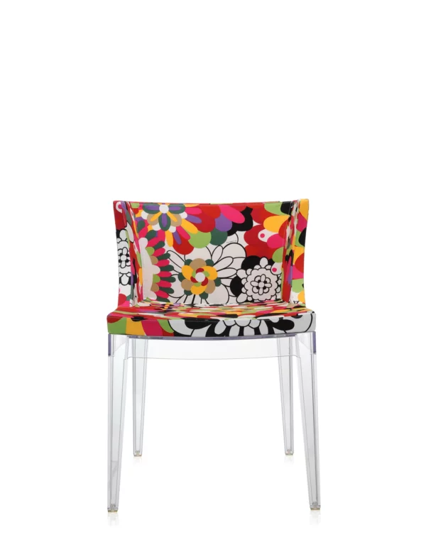 Fauteuil MADEMOISELLE 55x52.5x H74 cm Kartell - tissu vevey tons rouges/piétement transparent