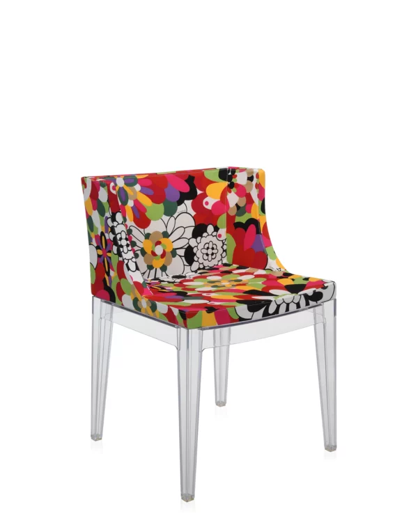 Fauteuil MADEMOISELLE 55x52.5x H74 cm Kartell - tissu vevey tons rouges/piétement transparent