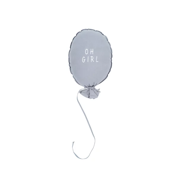 Coussin ballon coton H50xL40 cm - tissu gris écriture OH GIRL écru - Malomi kids