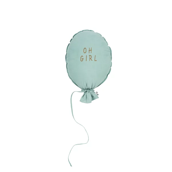 Coussin ballon coton H50xL40 cm - tissu vieux vert écriture OH GIRL caramel - Malomi kids