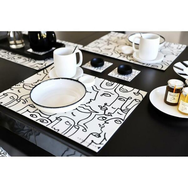 Set de table rectangulaire MINORQUE VISAGES ASBTRAITS BLANCS - 33x45 cm - Vinyle - Pôdevache
