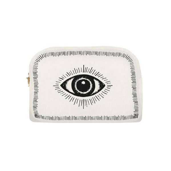 Trousse maquillage ZENON BLANCHE MOTIF OEIL - 22x15x6 cm - Velours - Pôdevache
