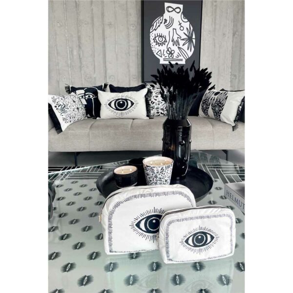 Trousse maquillage ZENON BLANCHE MOTIF OEIL - 22x15x6 cm - Velours - Pôdevache
